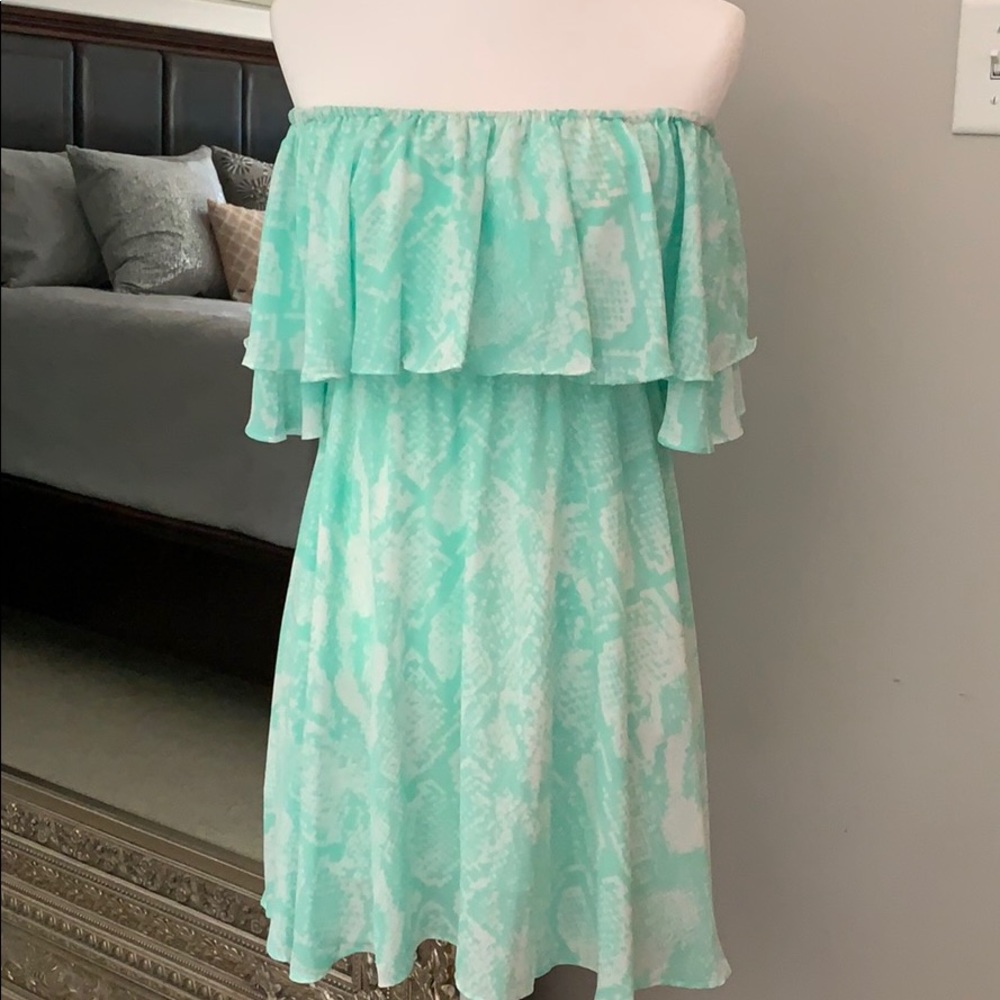 Off shoulder ruffle sleeved dress